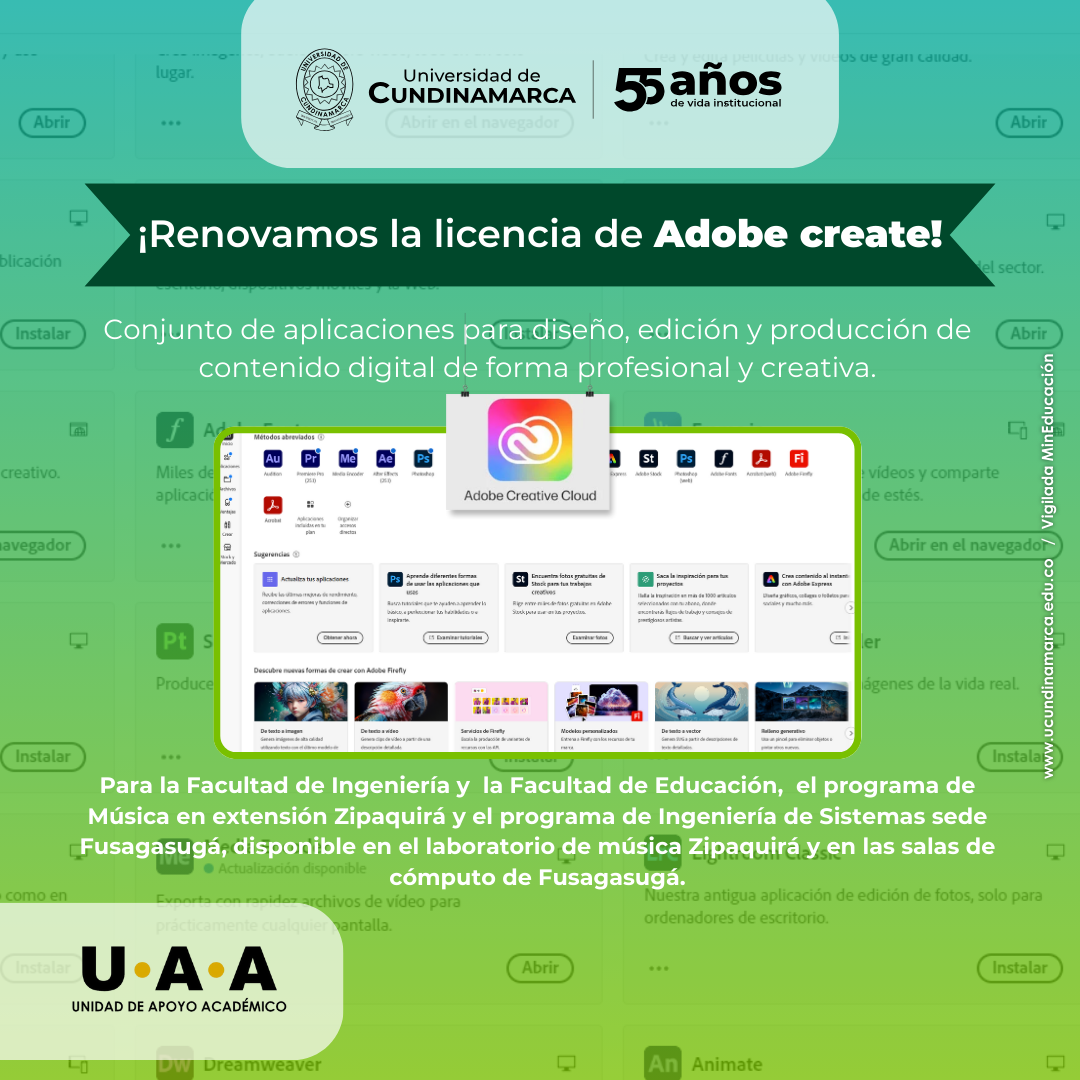 Pieza gráfica ¡Renovamos la licencia de Adobe create!