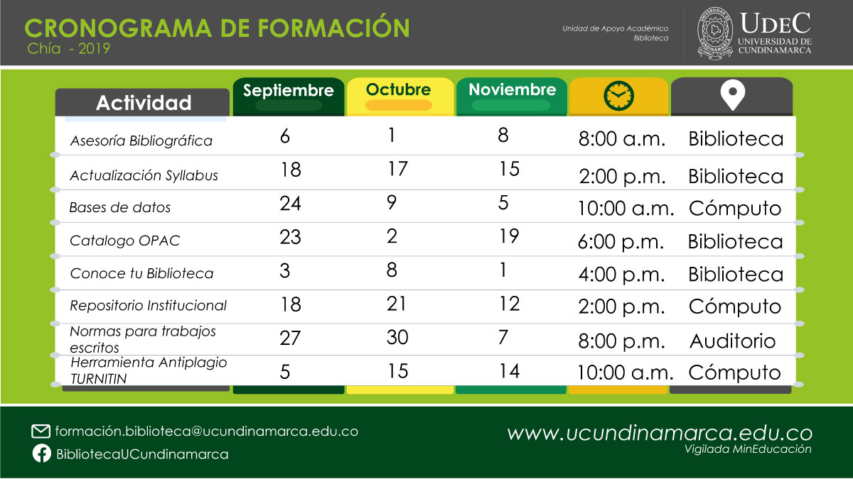 Cronograma de Formación para usuarios de la Biblioteca
