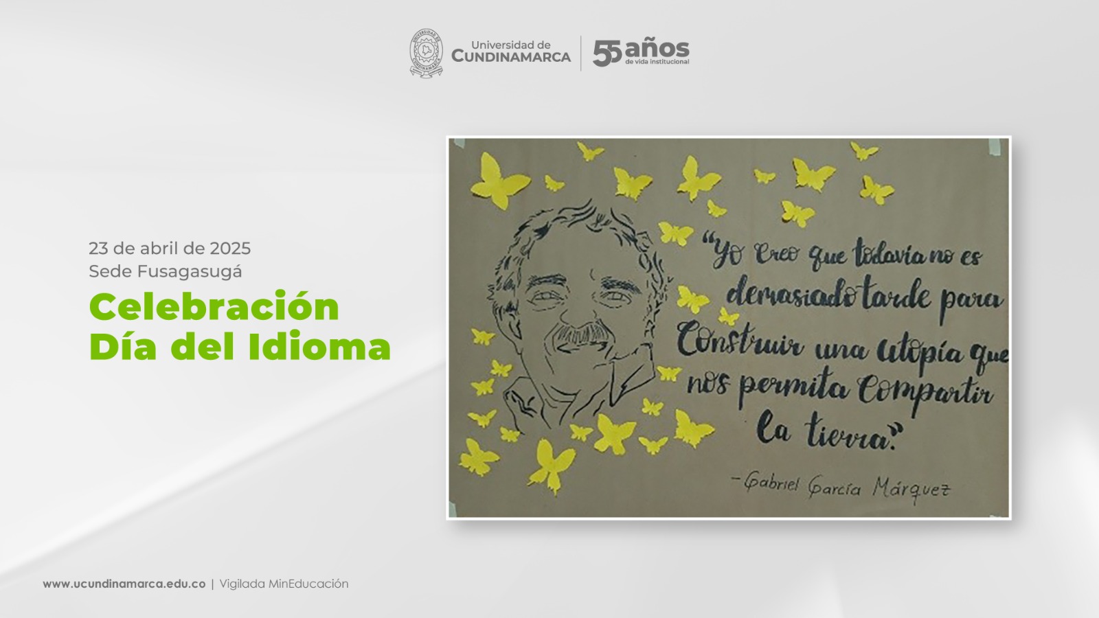 Afiche Celebración Día del Idioma con retrato de Gabriel García Márquez