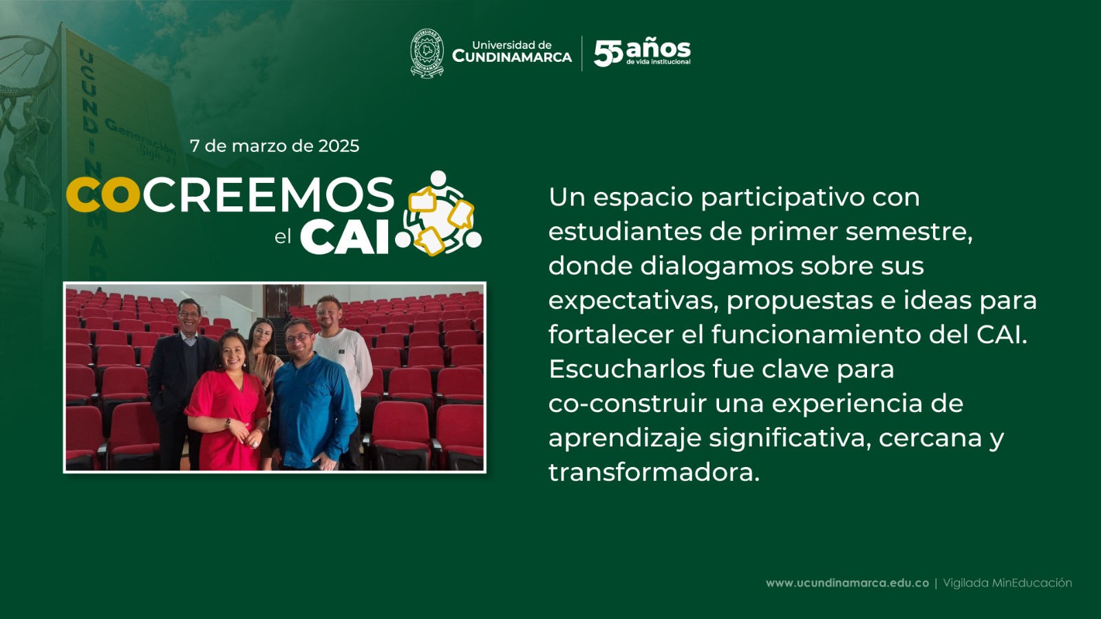 Publicidad del evento Cocreemos el CAI de la Universidad de Cundinamarca, realizado el 7 de marzo de 2025.