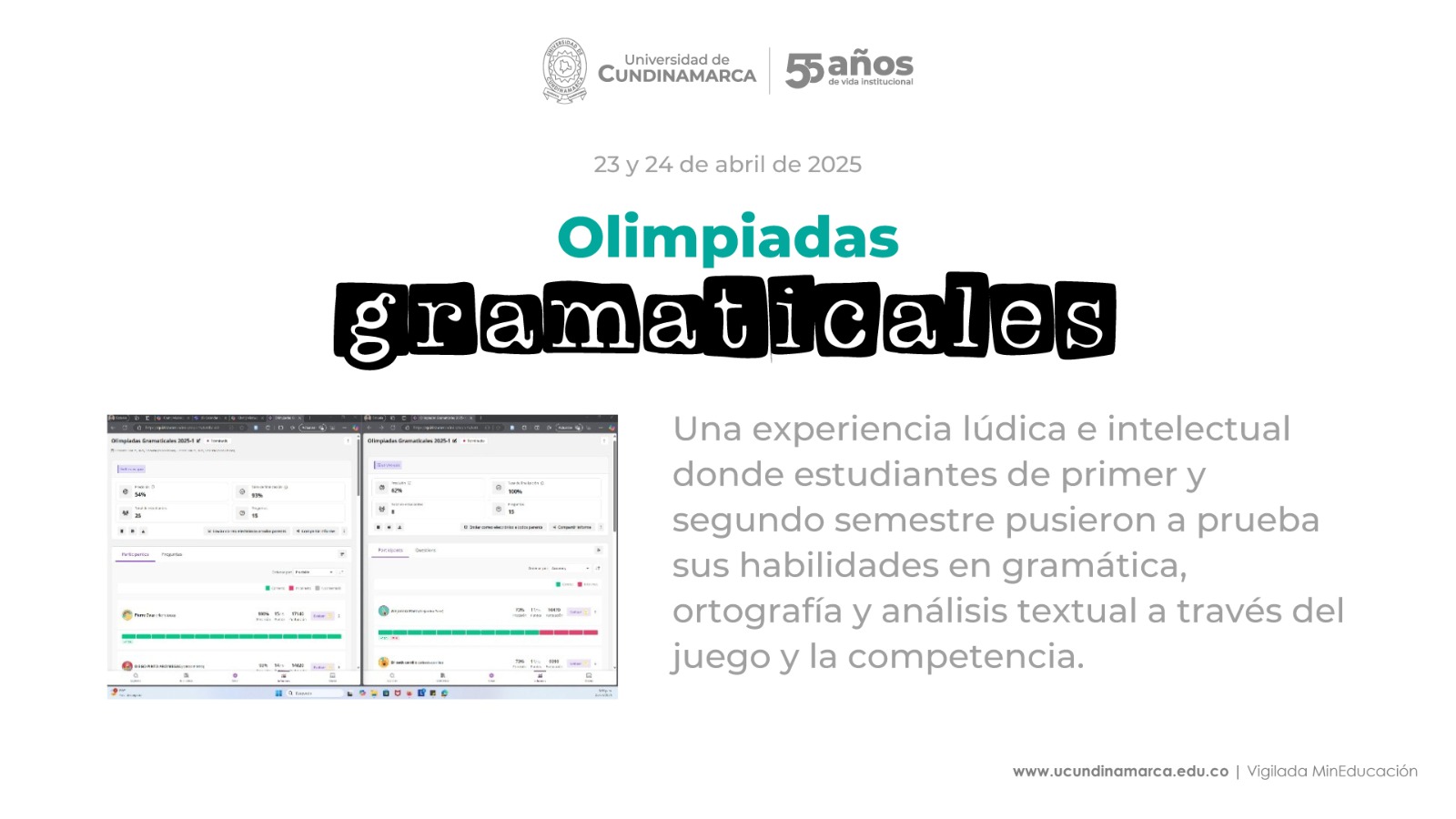 Afiche publicitario de las Olimpiadas Gramaticales de la Universidad de Cundinamarca.