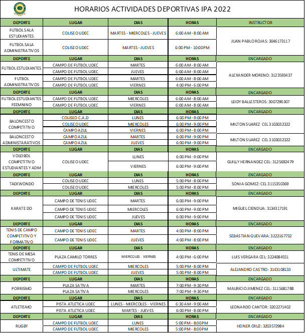Horarios de Deporte Horarios de Deportes