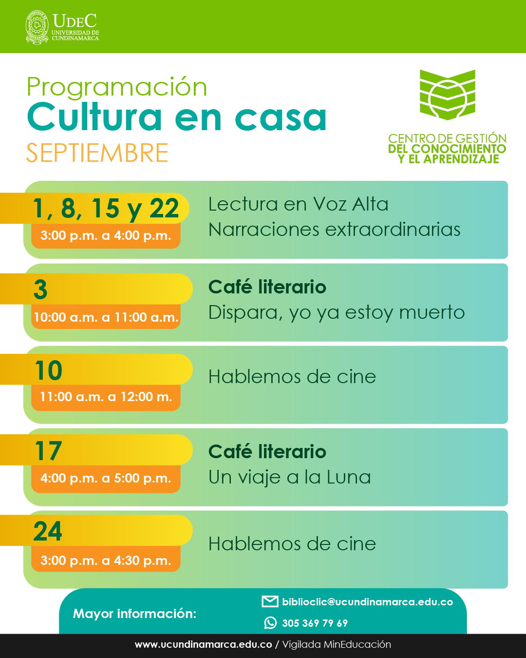 Programación cultura en casa septiembre