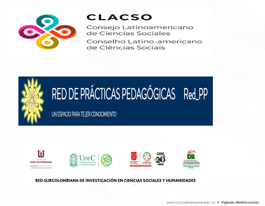 Logos de alianzas académicas de la Facultad de Educación: CLACSO, Consejo Latinoamericano de Ciencias Sociales; Red de Prácticas Pedagógicas Red_PP, un espacio para tejer conocimiento; y Red Surcolombiana de Investigación en Ciencias Sociales y Humanidades, conformada por universidades como la Universidad Surcolombiana, Universidad de Cundinamarca, Universidad de la Amazonia y otras instituciones aliadas.