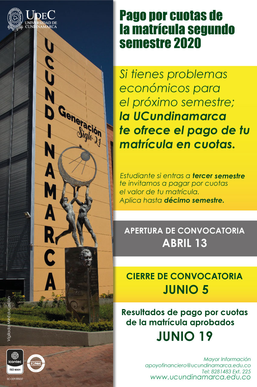 pago por cuaots de matrícula para el segundo semestre del 2020