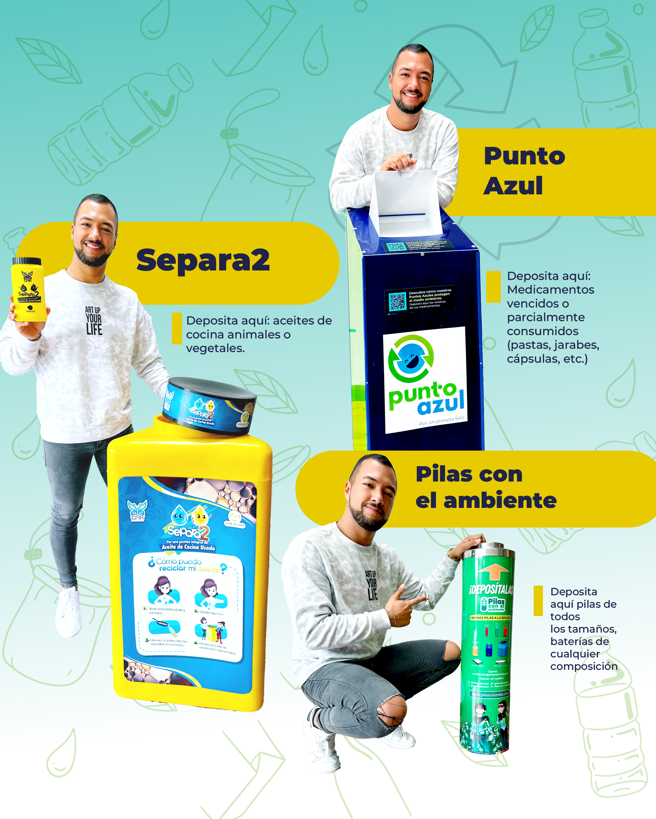 Punto azul, separados y pilas con el ambiente