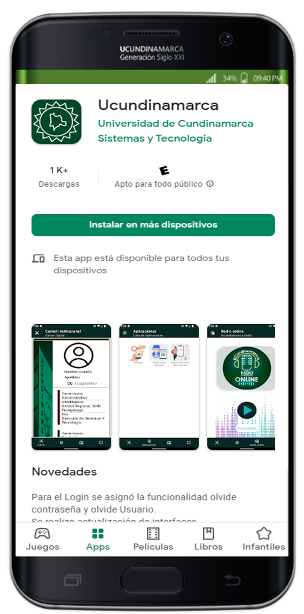 celular con la app de la universidad de cundinamarca