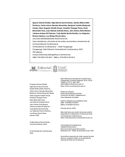 Cultura emprendedora investigativa caso estudiantes y docentes en las sedes, seccionales y extensiones de la Universidad de Cundinamarca