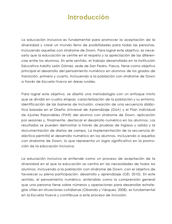 Ambientes de inclusión para el desarrollo del pensamiento numérico con población con síndrome de Down